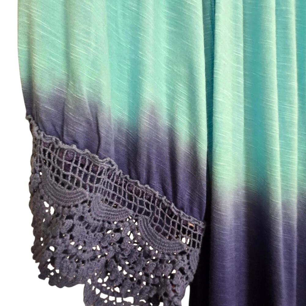 Avenue Women's Ombre Off-Shoulder Blouse with Crochet Sleeve Detail - Picture 3 of 4